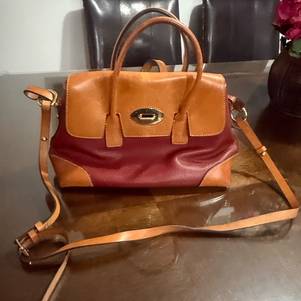 Dooney & Bourke Tan and Burgundy Crossbody Bag